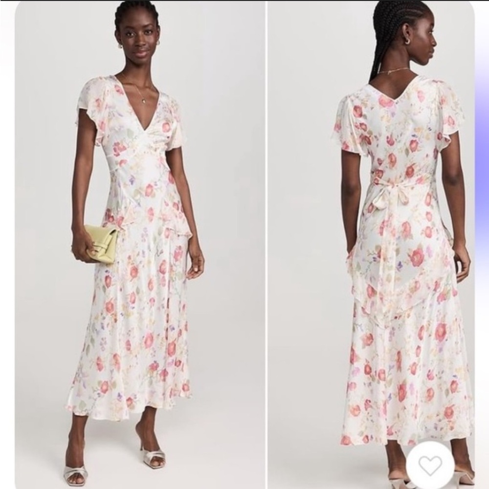 Women's Floral Midi Dress - White with Pink Floral Print
